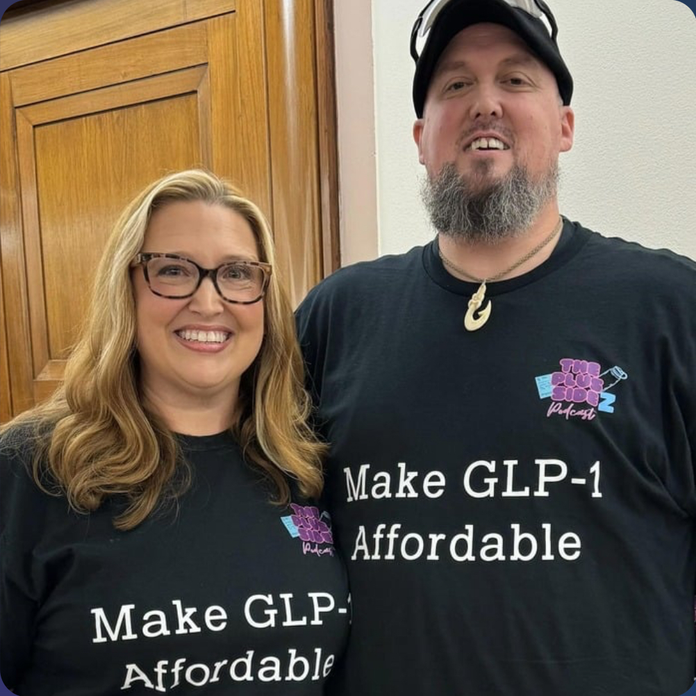John Carlos and Kim Carlos in Make GLP-1 Affordable shirts at the Senate HELP Committee hearing in Washington, DC
